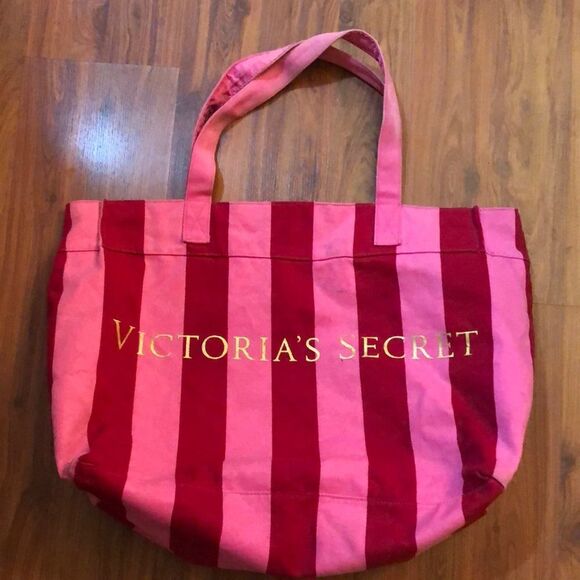 Victoria’s Secret Pink red striped canvas tote bag - Picture 1 of 9